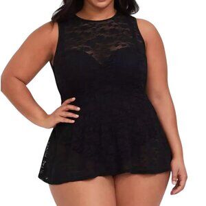 Torrid Swim Women 4X Black Floral Mesh Peplum Dress Neutral Beach Summer Retro